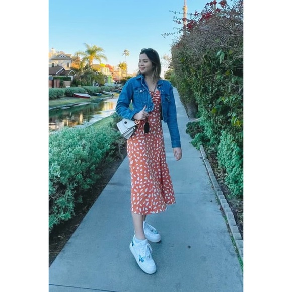 NWOT Lulus Party in Paris Light Orange Print Tie-Strap Midi Dress Large - Picture 10 of 10